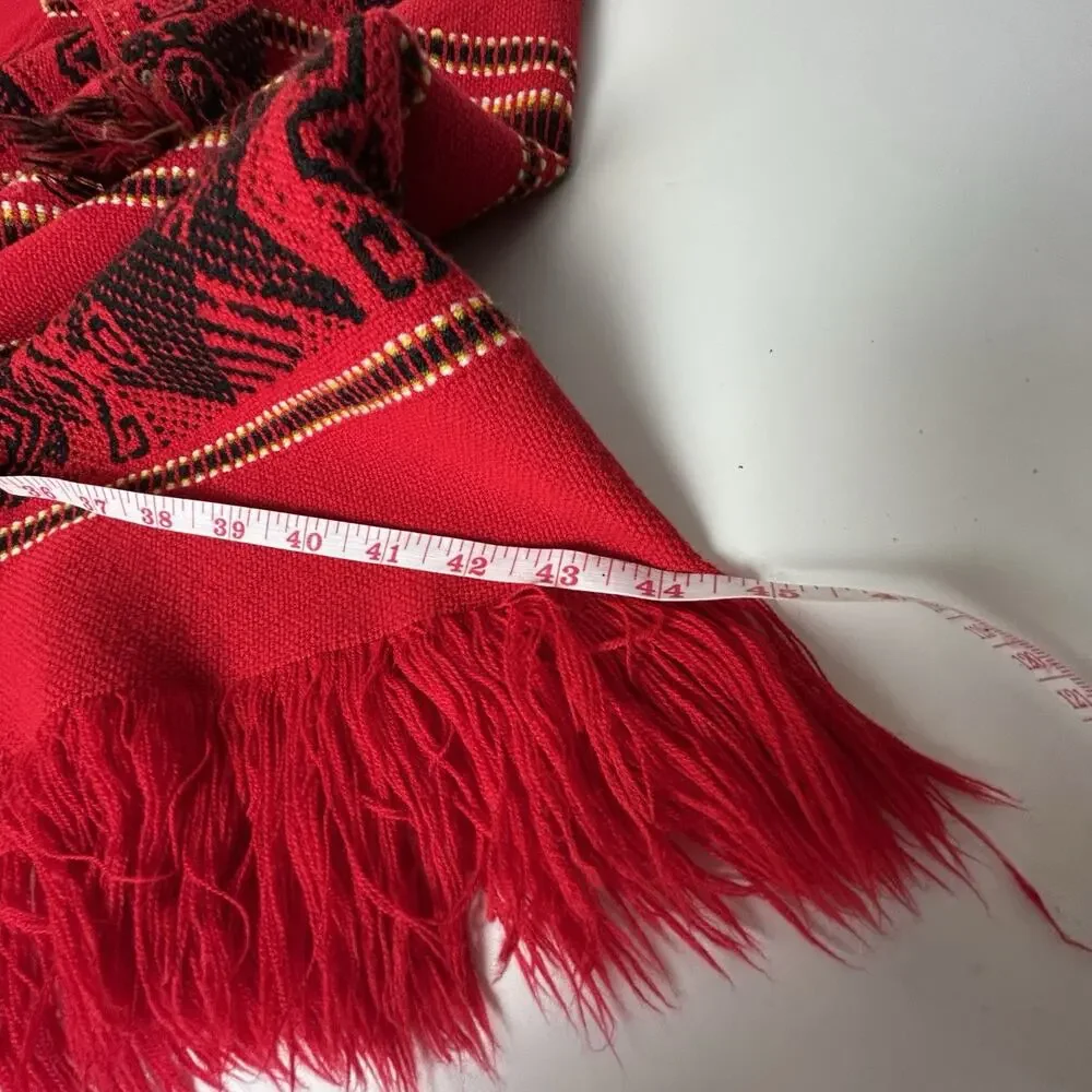 Red Black Woven Geometric Fringe Poncho Cape Shawl Boho Festival One Size